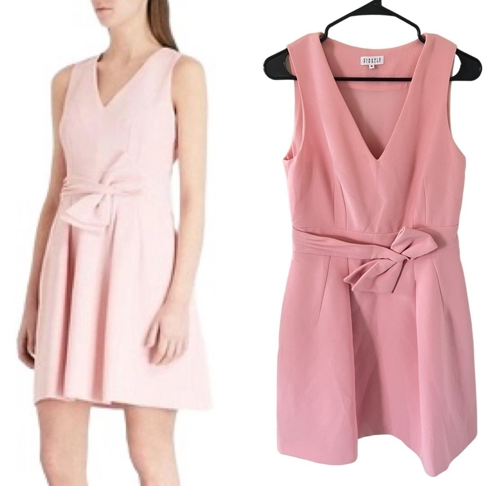 Claudie Pierlot Bow Embellished Pink Crepe Dress